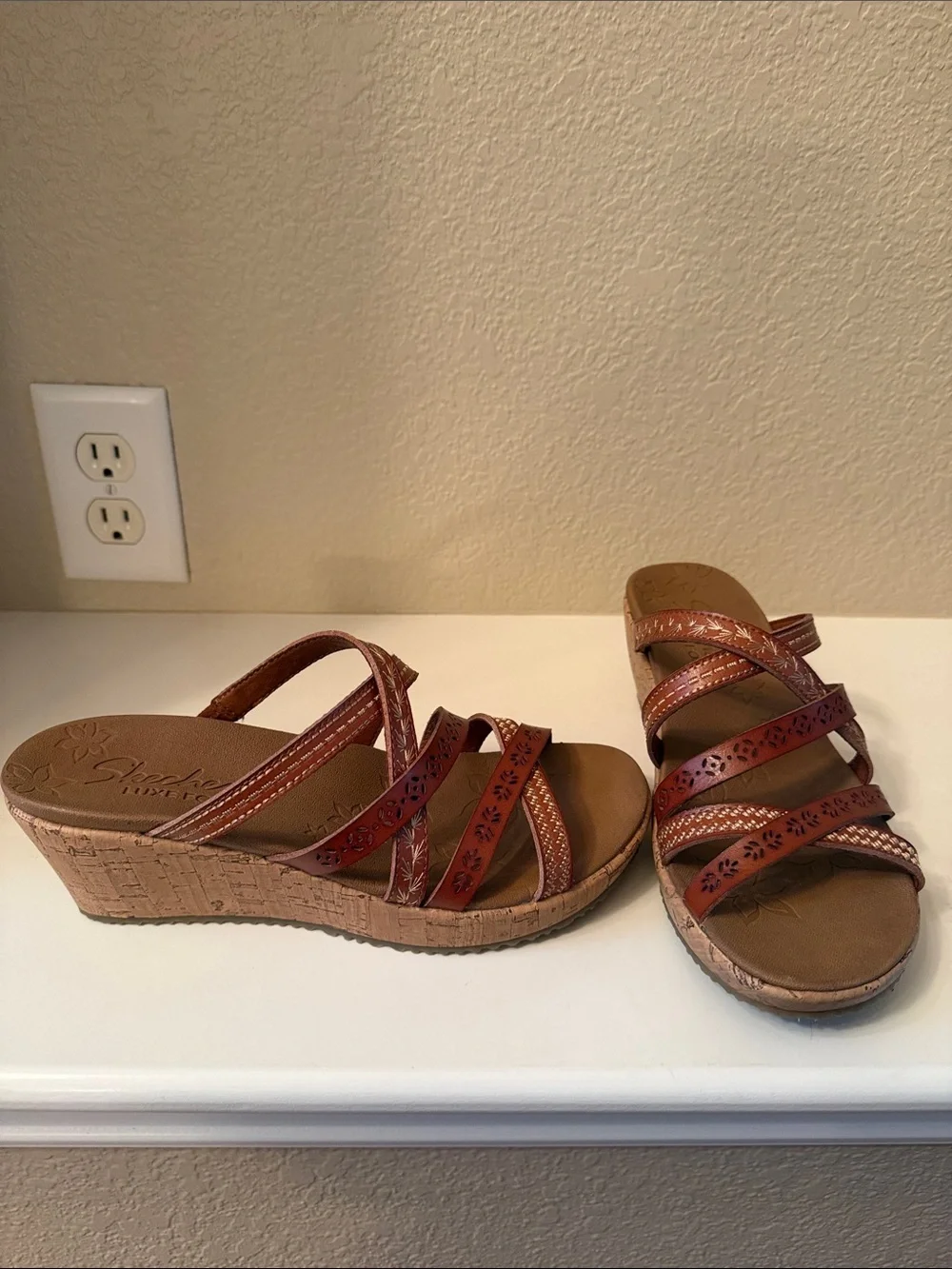 Skechers Brown Multi-Strap Wedge Sandals